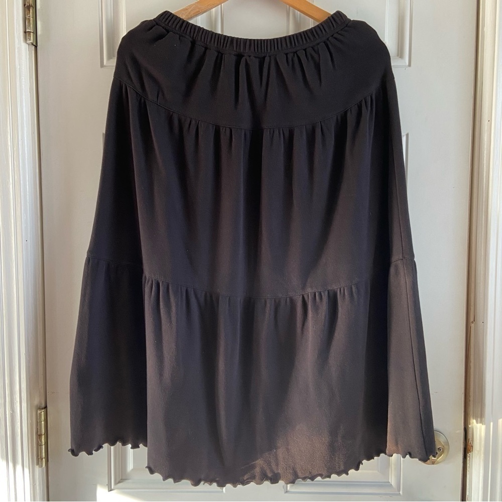 Vintage Erika Black Cotton Midi Skirt Lettuce Hem Size Medium - Picture 2 of 5